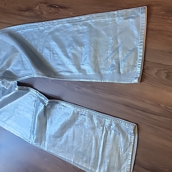 Zara Metallic Silver Foil Jean Ultra High Waist Straight Wide A Blogger Fav! - Picture 10 of 16